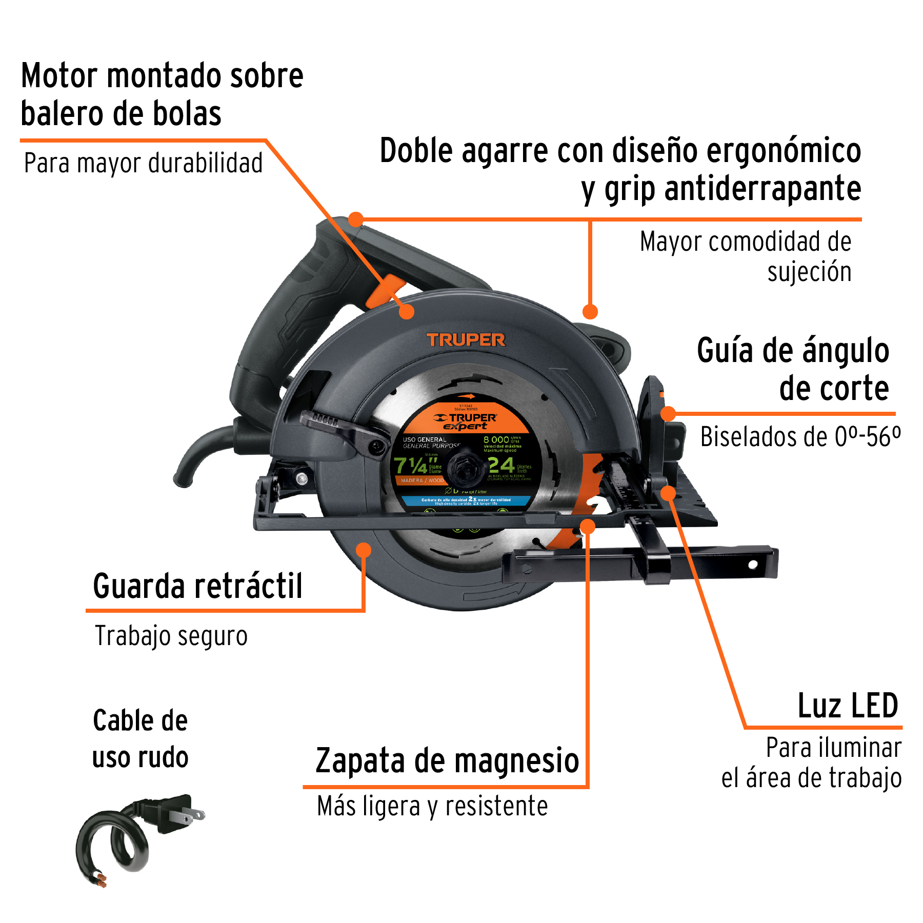 Sierra circular 7-1/4', 1800W, TRUPER INDUSTRIAL - Imagen 2