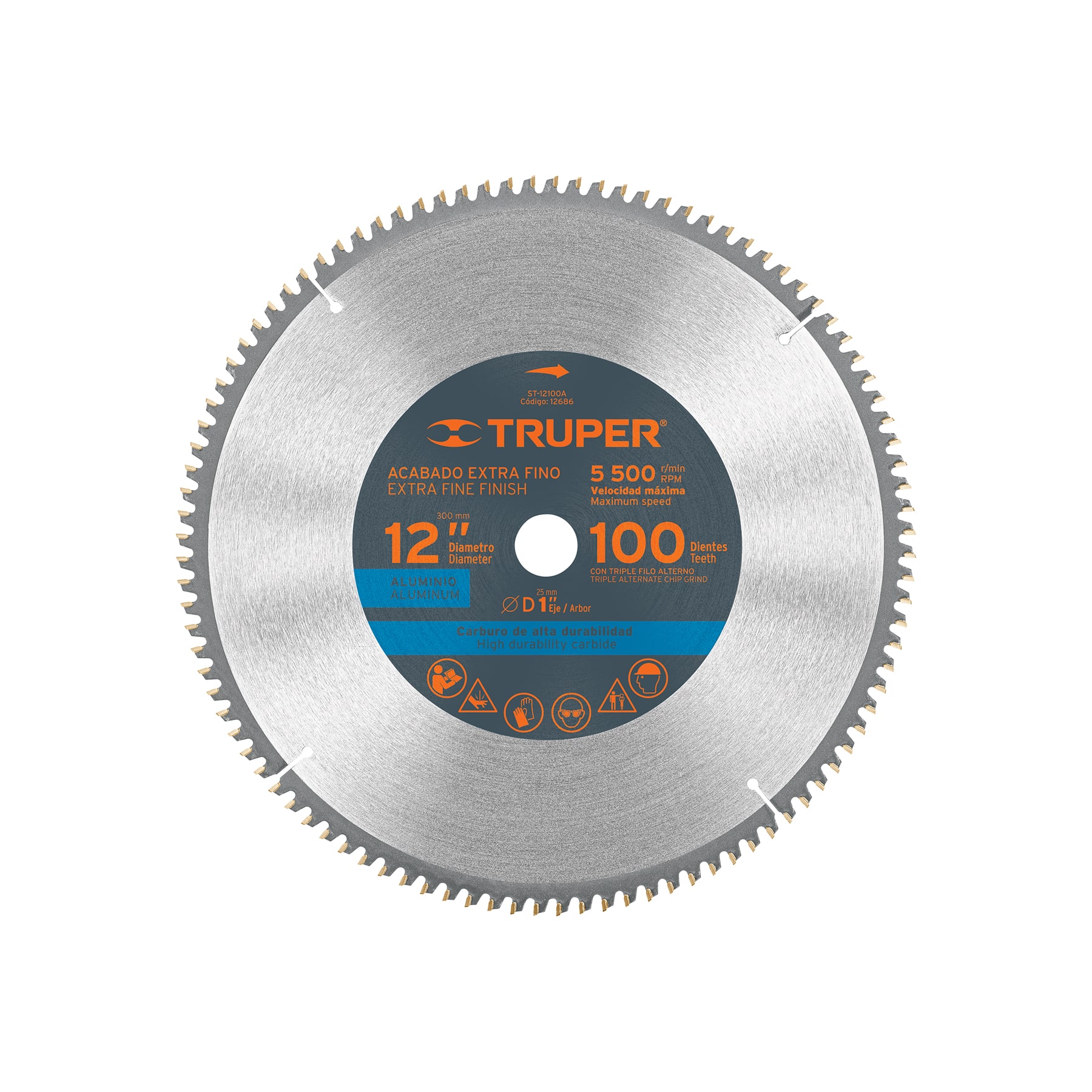 Disco sierra 12' para aluminio, 100 dientes centro 1'