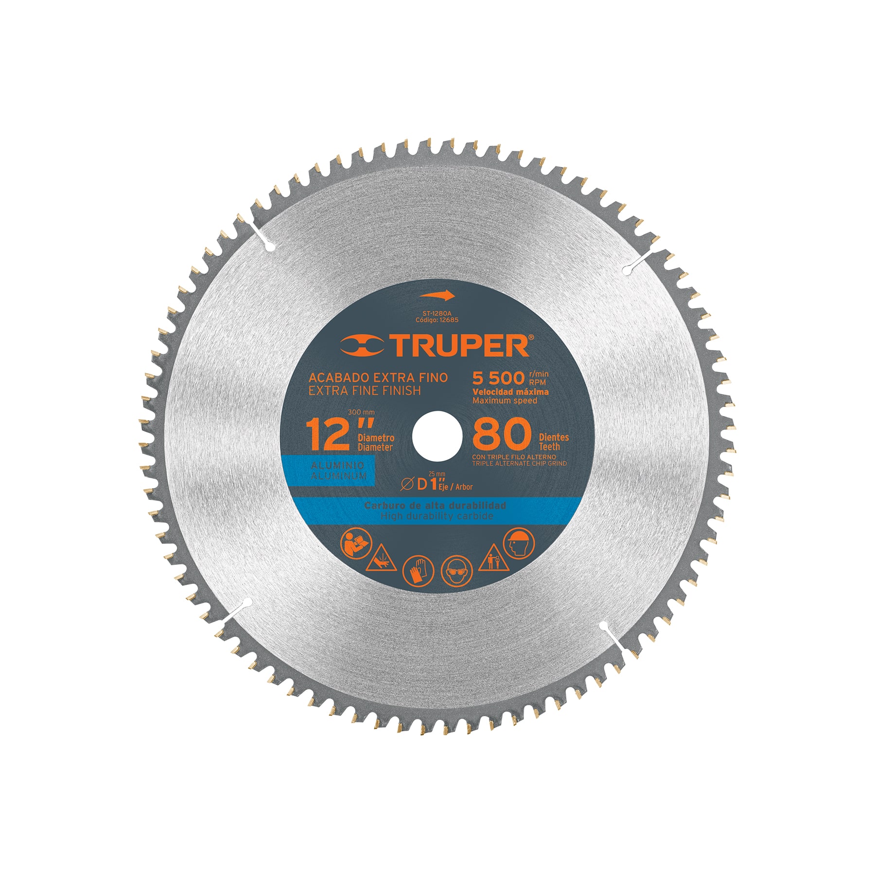 Disco sierra 12' para aluminio, 80 dientes centro 1', Truper