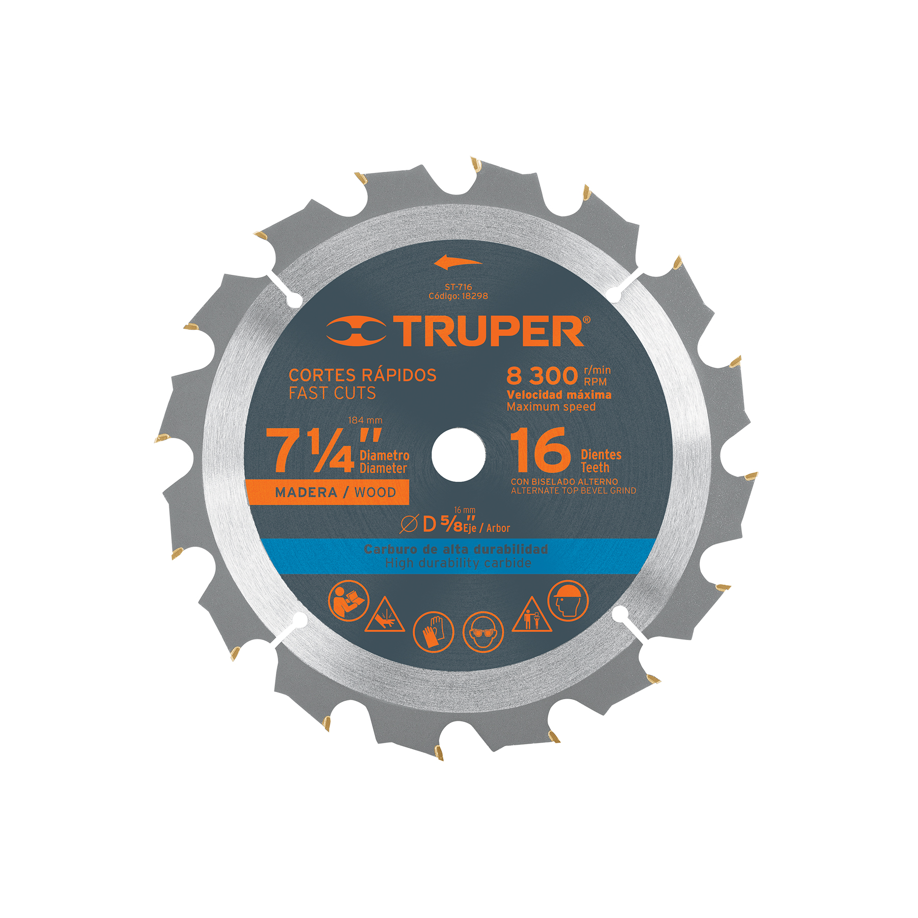 Disco sierra 7- 1/4' para madera, 16 dientes centro 5/8'