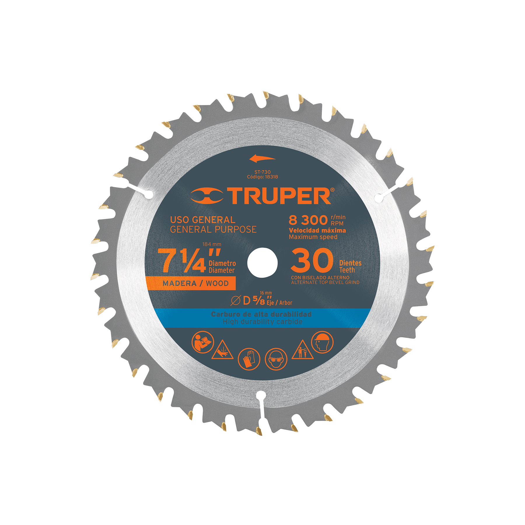 Disco sierra 7- 1/4' para madera, 30 dientes centro 5/8'