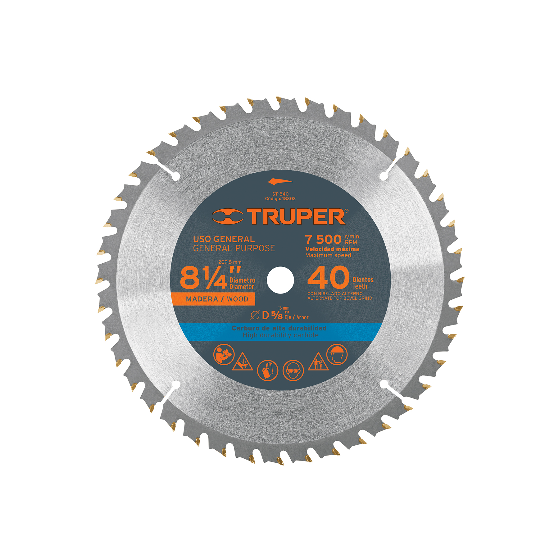 Disco sierra 8-1/4' para madera, 40 dientes centro 5/8'