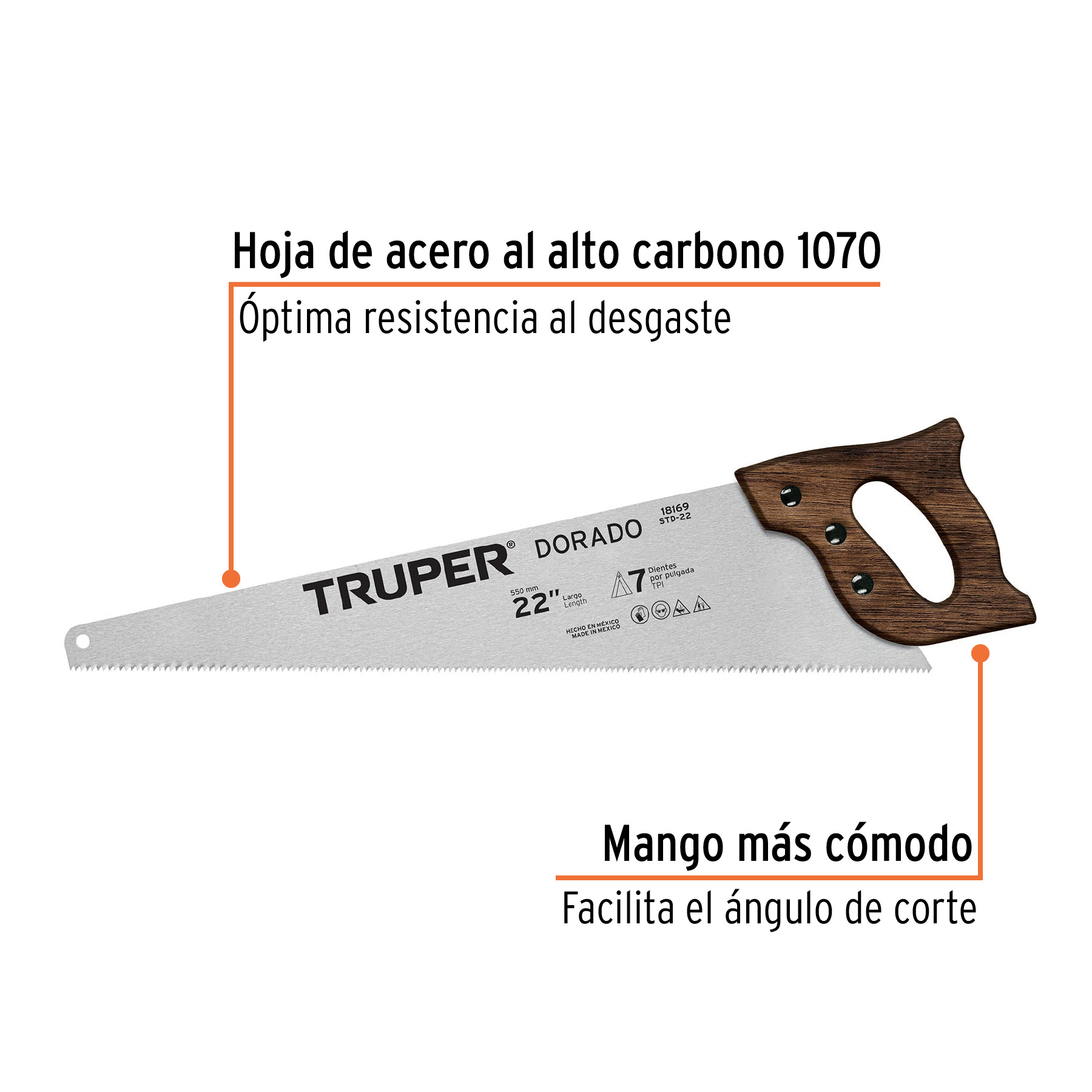 Serrucho 22' Dorado, 7 DPP, Truper - Imagen 2