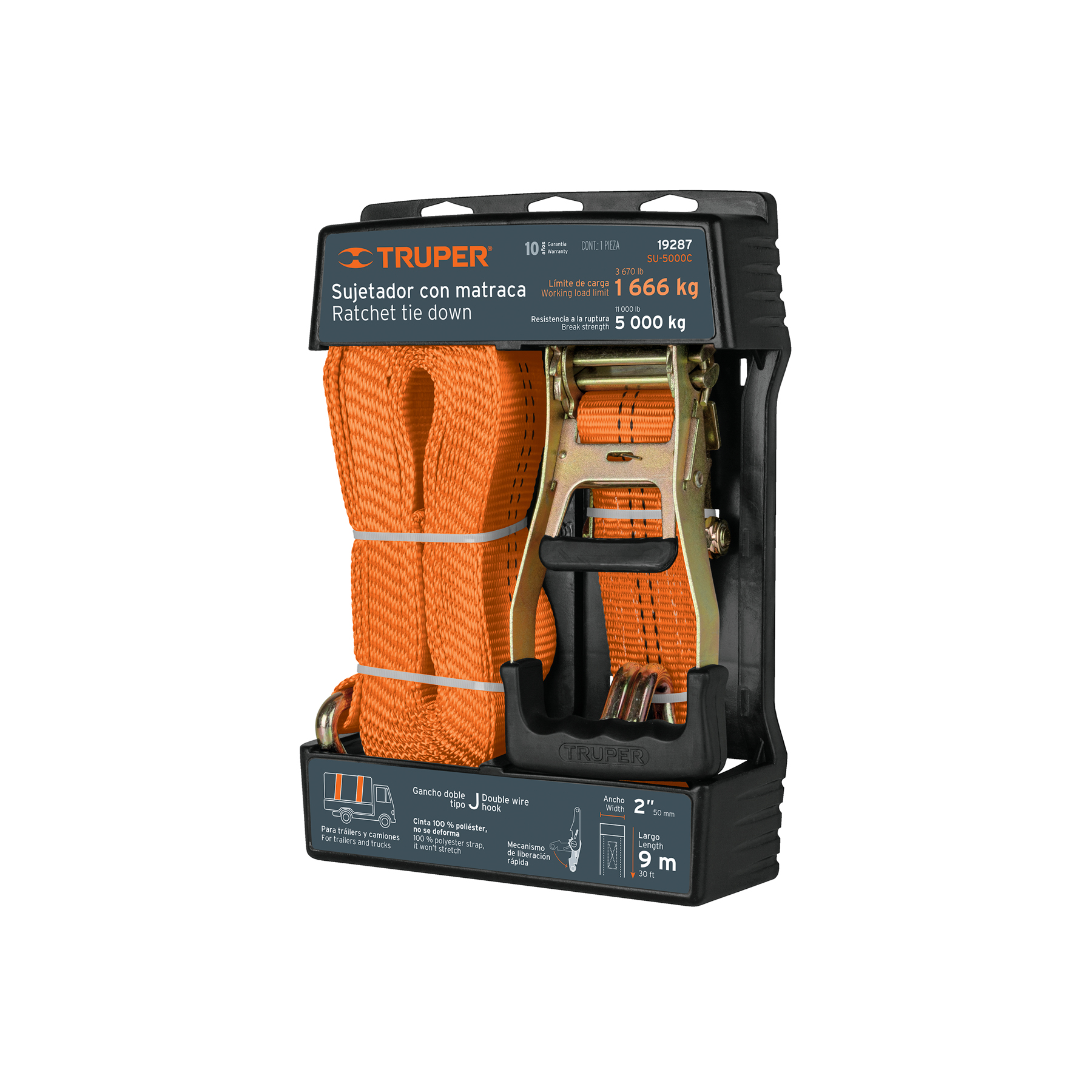 Sujetador con matraca carga máxima 5000 kg, Truper