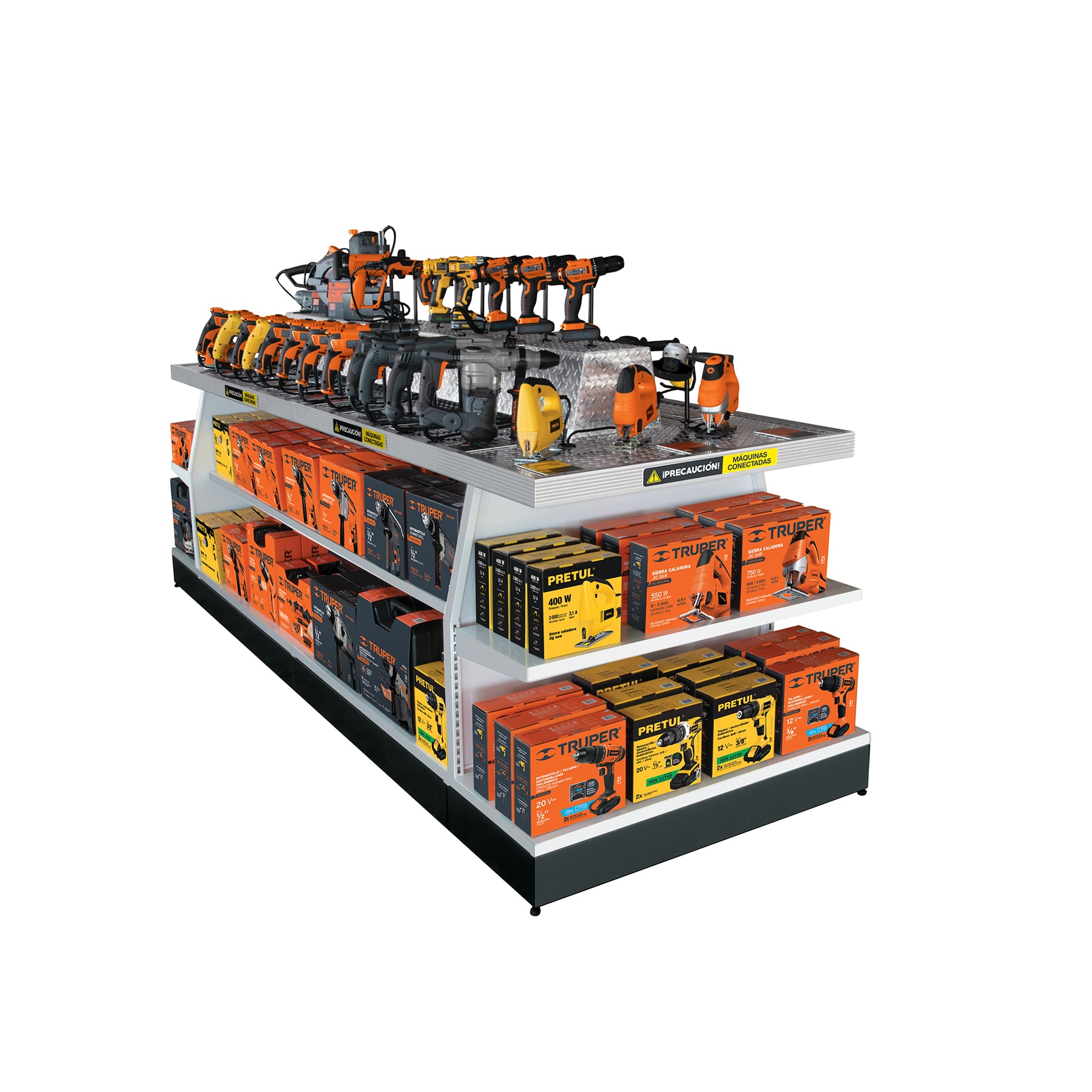 Mueble exhibidor con herramienta eléctrica