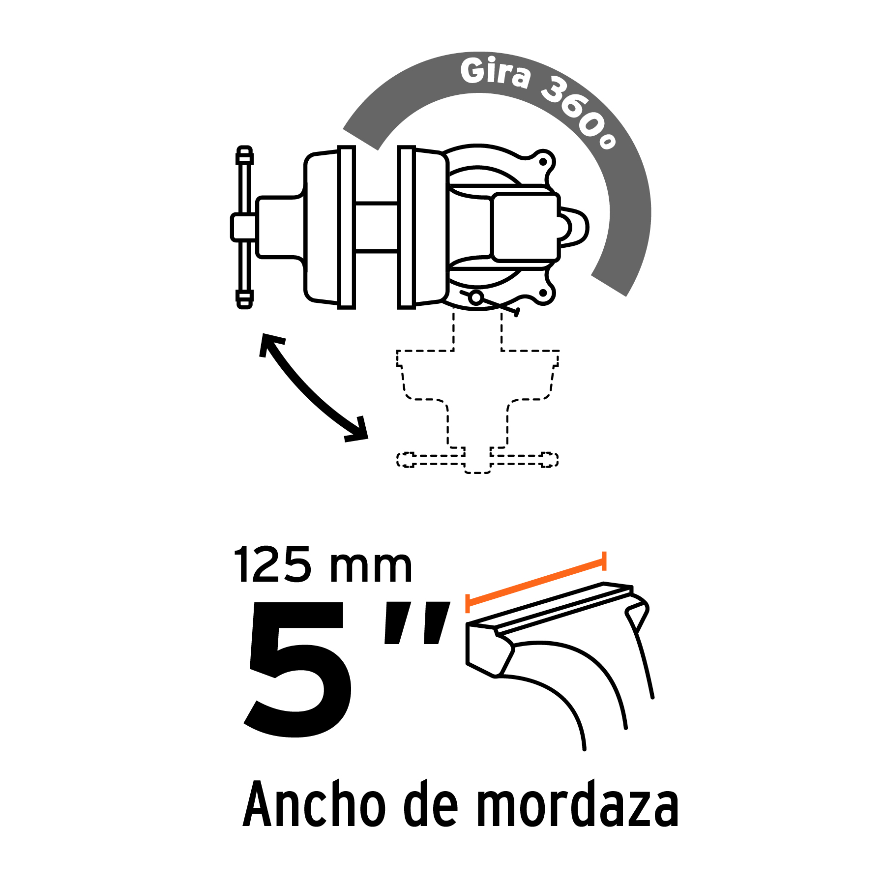 Tornillo de banco 5' uso industrial de hierro nodular - Imagen 3