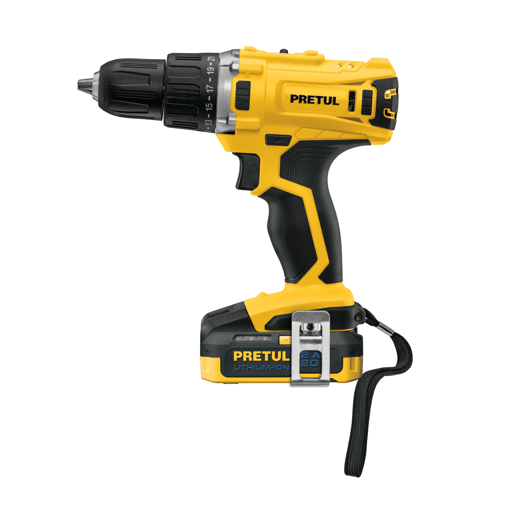 Taladro 1/2', 20V, 1 batería 2Ah, PRETUL