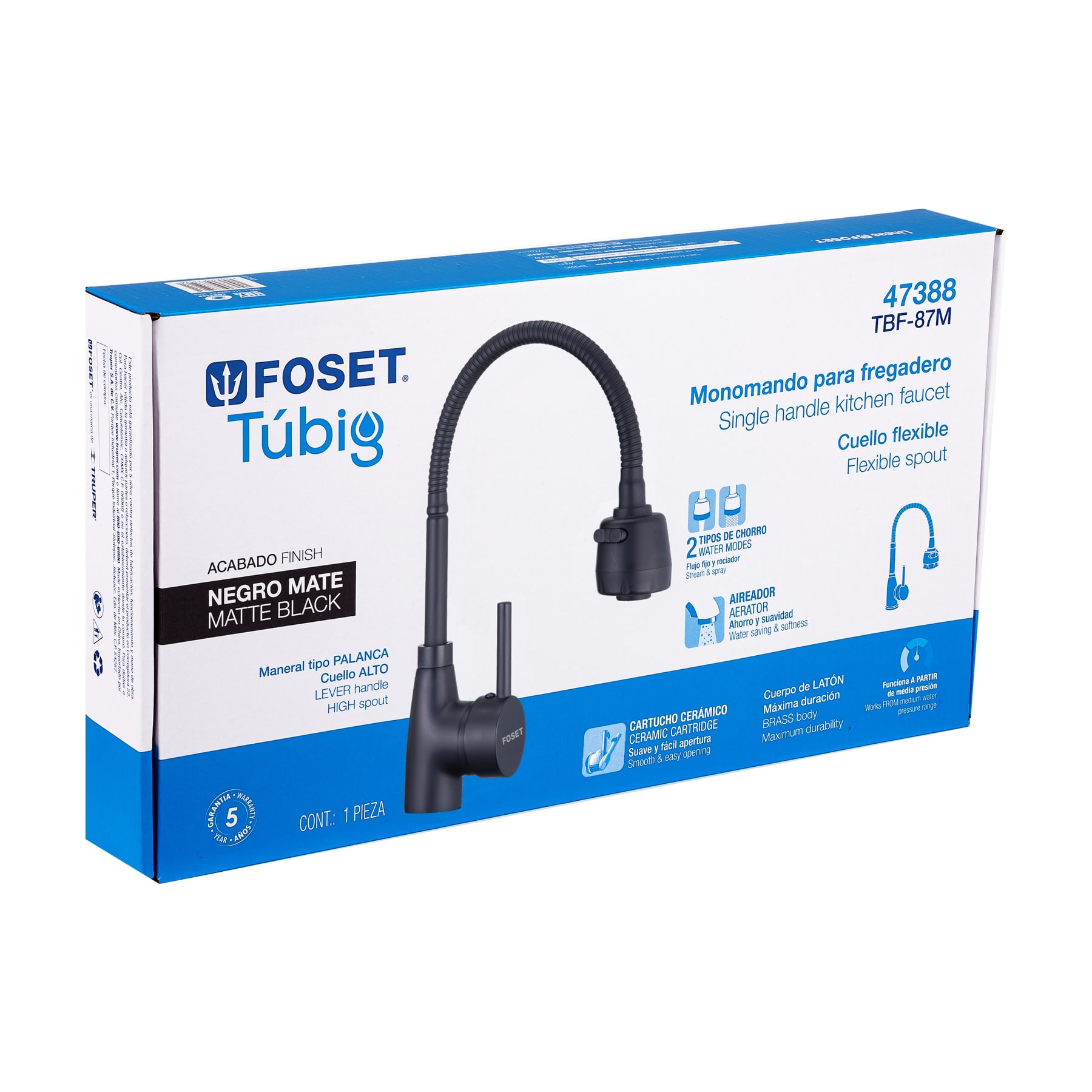 Monomando para fregadero con cuello flexible, negro, Tubig - Imagen 4