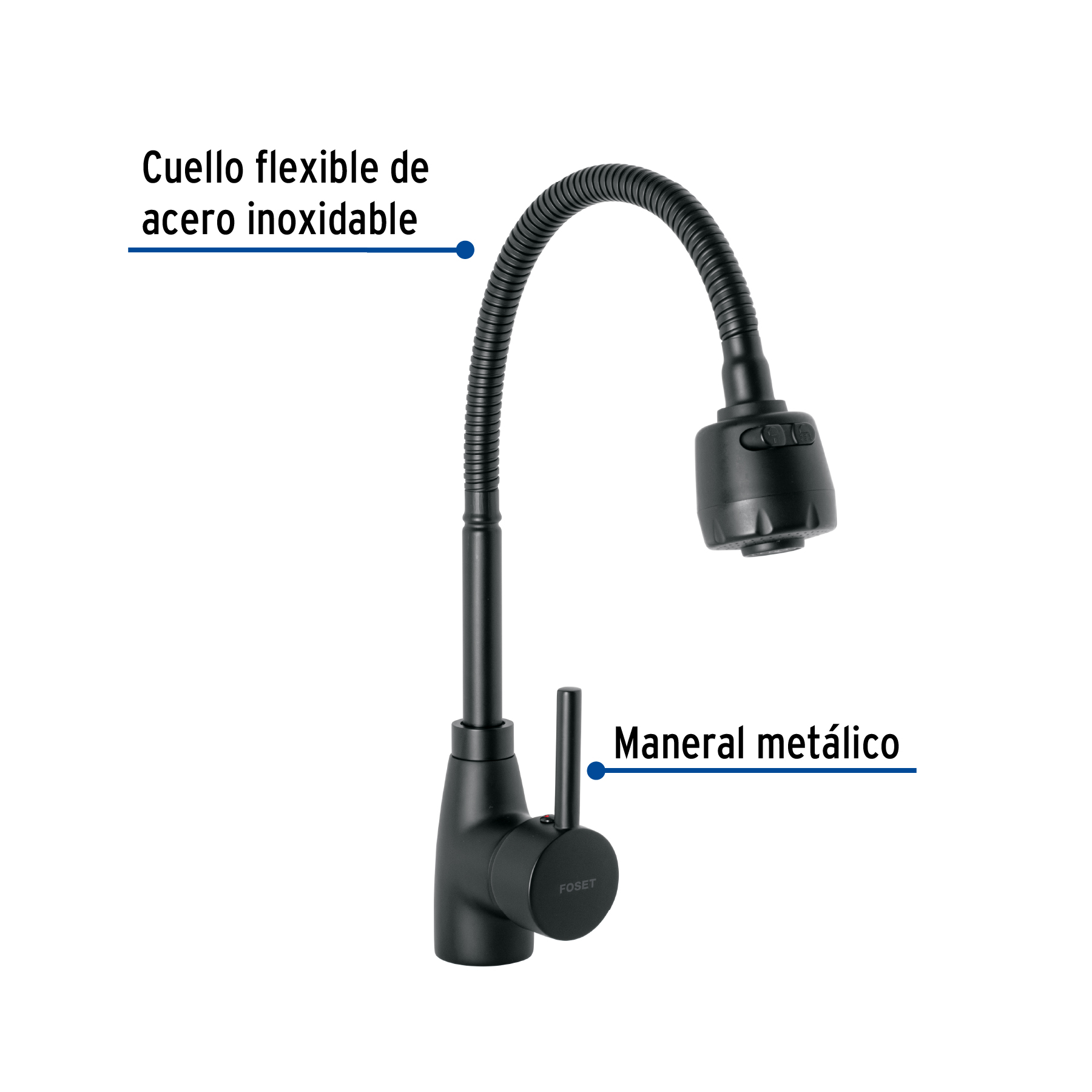 Monomando para fregadero con cuello flexible, negro, Tubig - Imagen 2