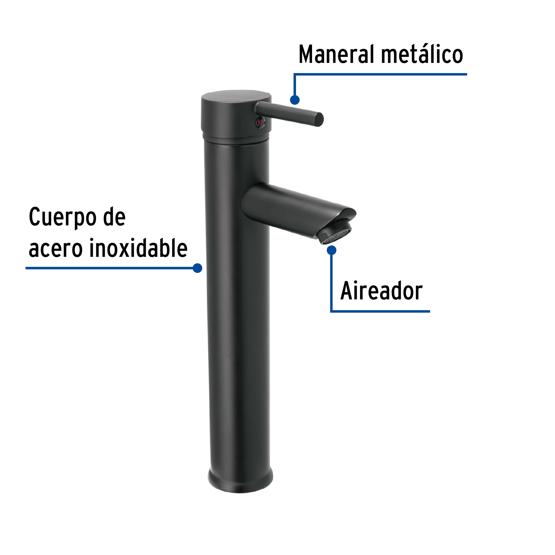Monomando alto negro para lavabo, Foset Tubig - Imagen 2