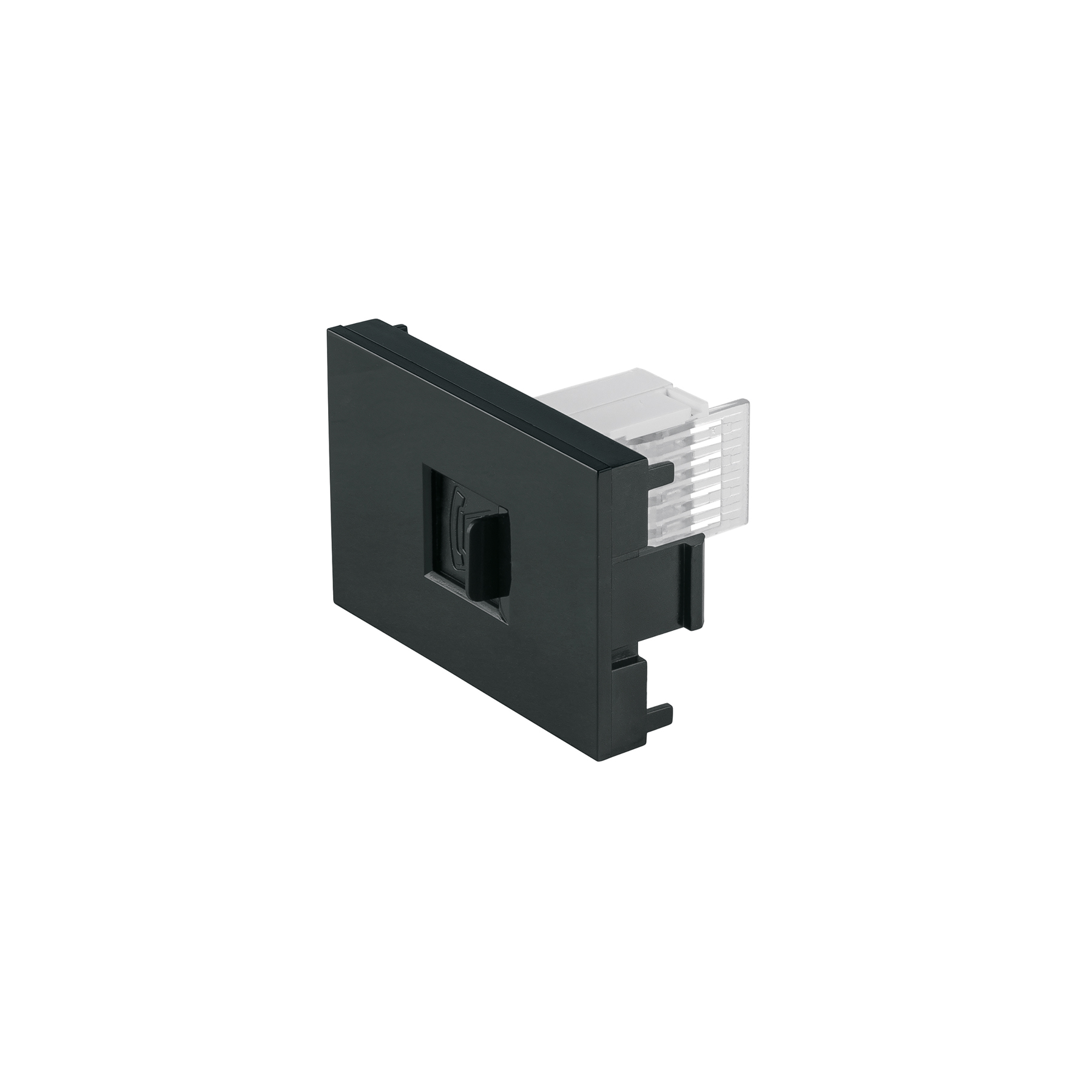 Toma de teléfono negro de 1.5 módulos, línea Lisboa, Volteck