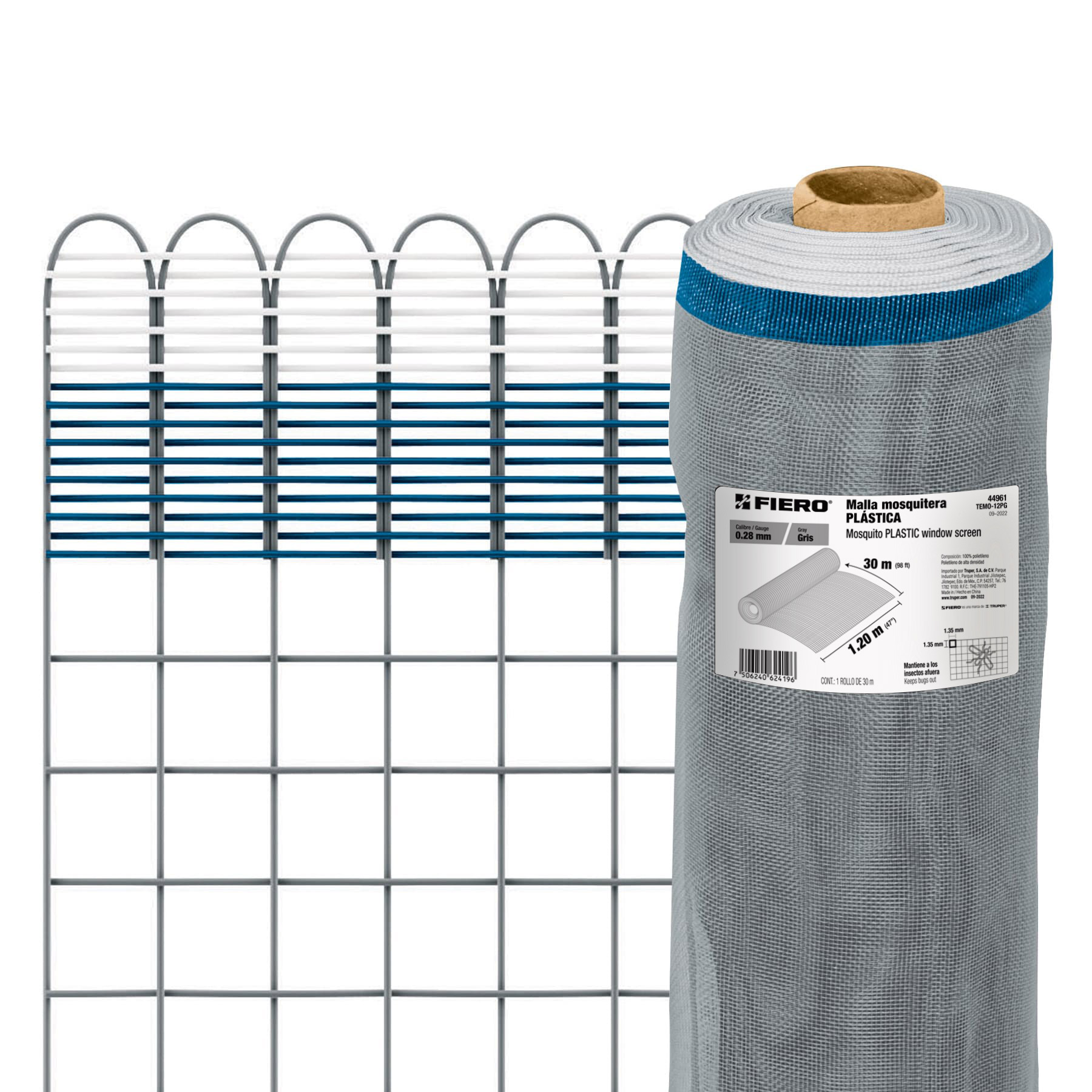 Rollo de 30 m x 1.2 m de malla mosquitera plástica gris