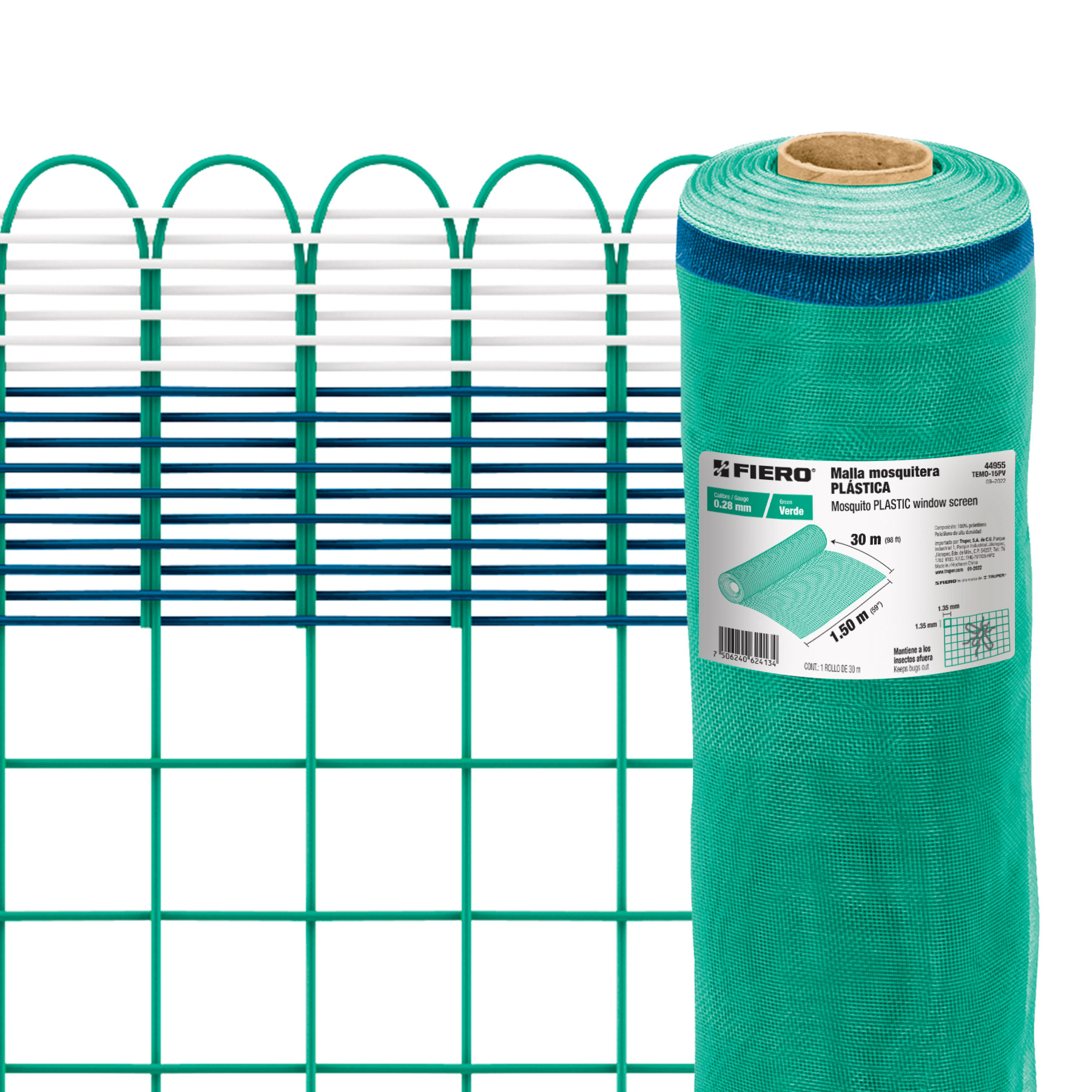 Rollo de 30 m x 1.5 m de malla mosquitera plástica verde