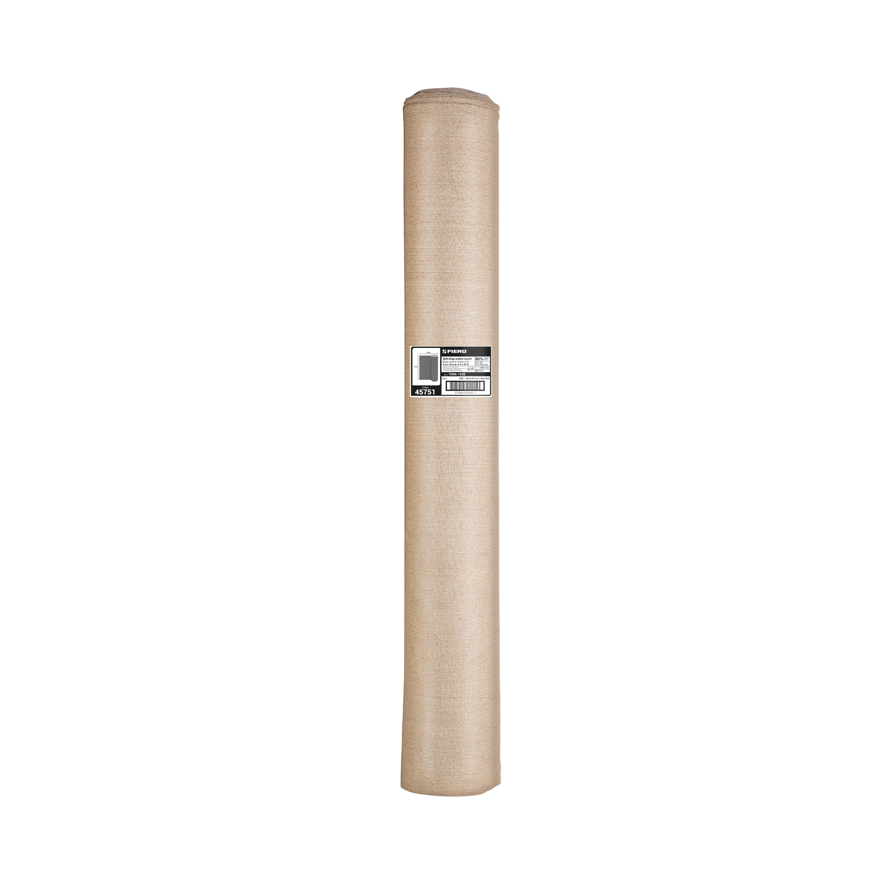 Rollo de malla sombra raschel 90% de 15m x 2m, beige, FIERO