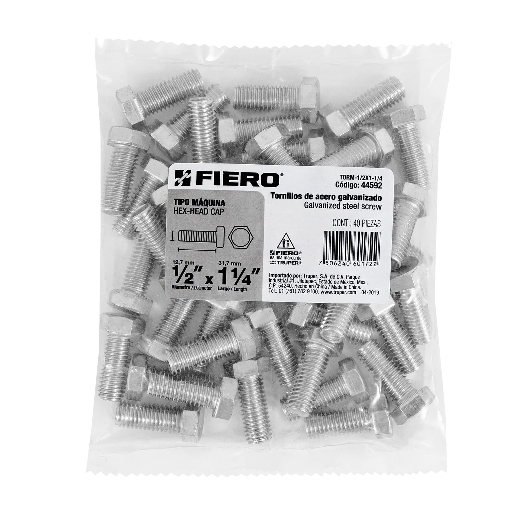 Bolsa con 40 tornillos 1/2' x 1-1/4' tipo máquina, FIERO - Imagen 4