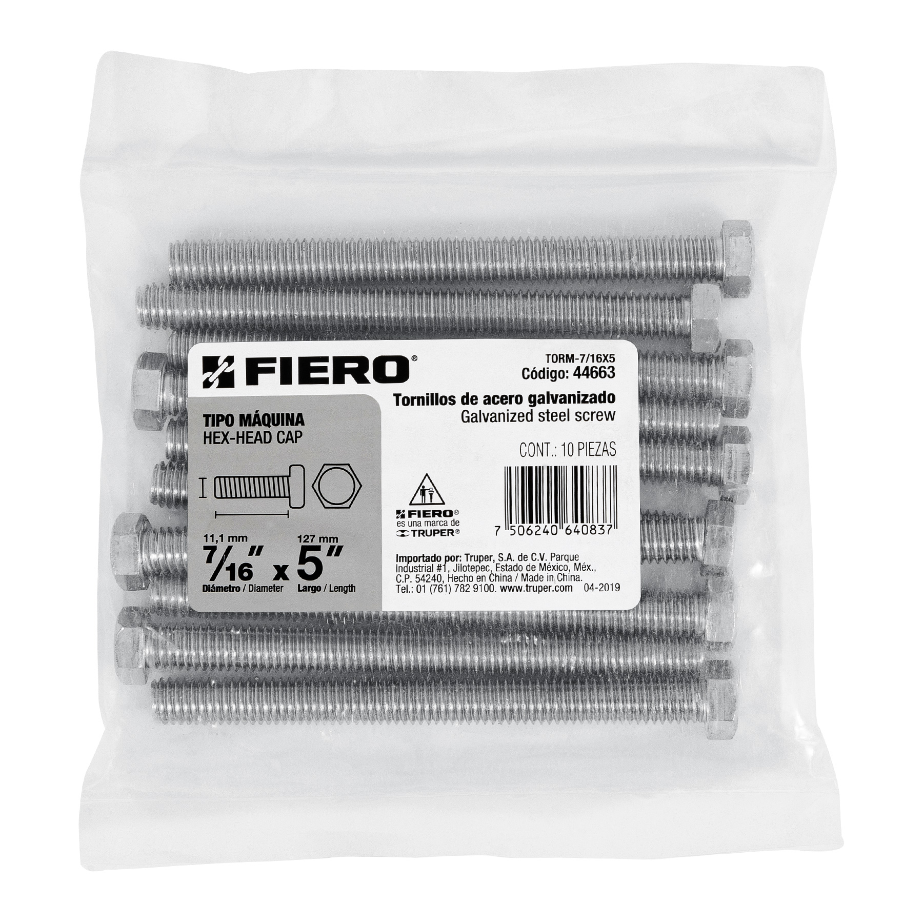 Bolsa con 10 tornillos 7/16' x 5' tipo máquina, FIERO - Imagen 4