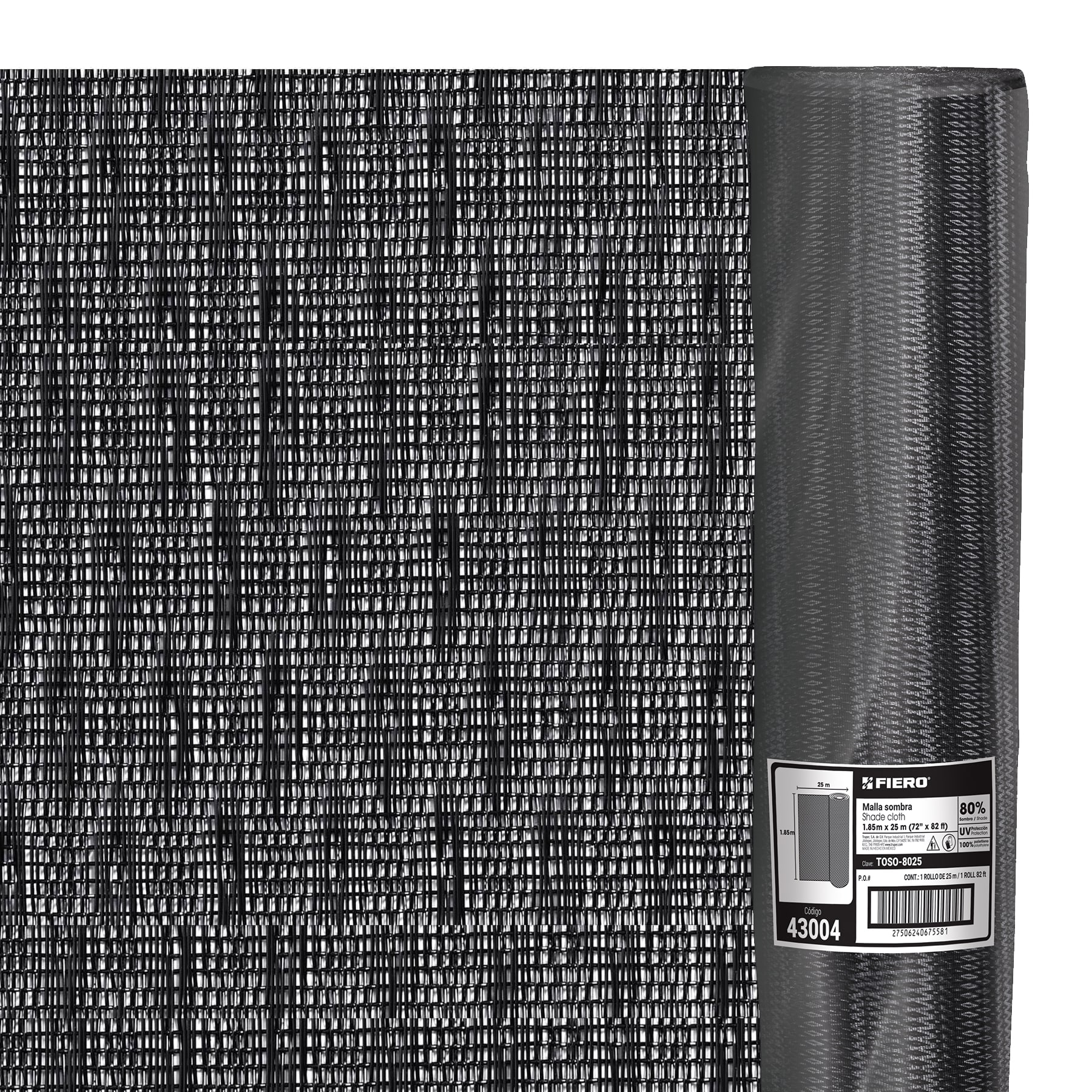Rollo de malla sombra monofilamento 80%, 25m x 1.85m, negro