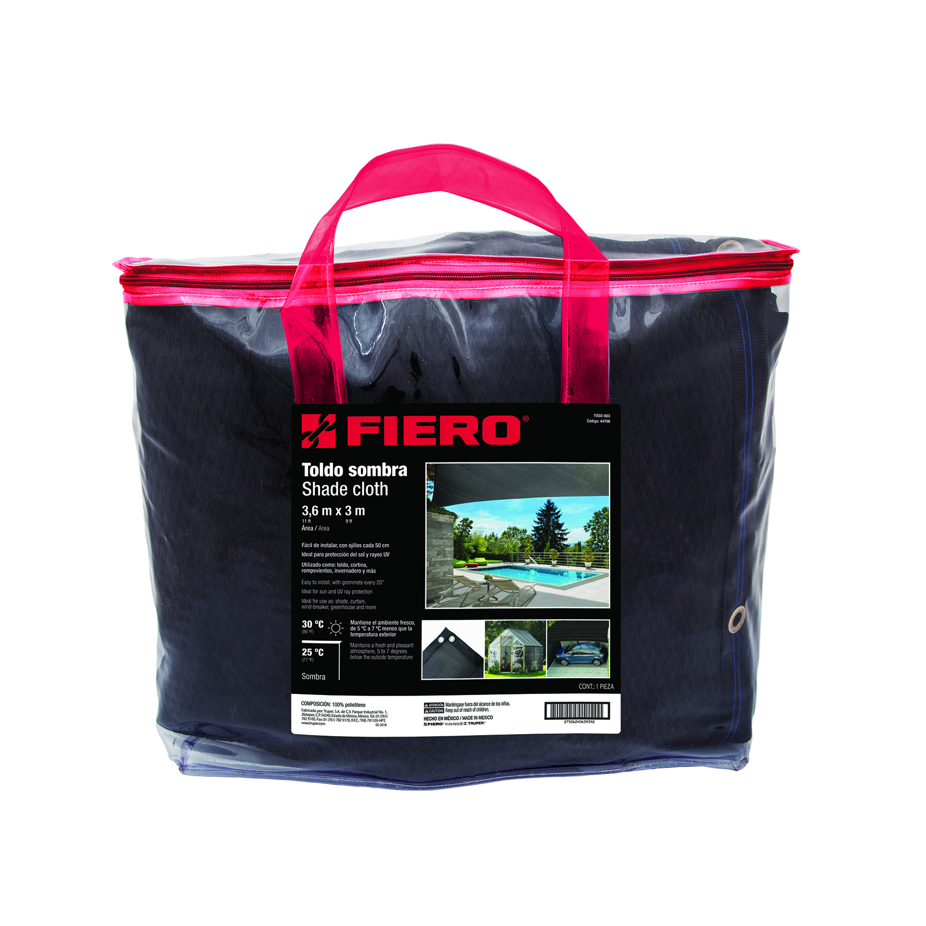 Toldo sombra monofilamento 80%, 4 m x 3.6 m, negro, FIERO - Imagen 2