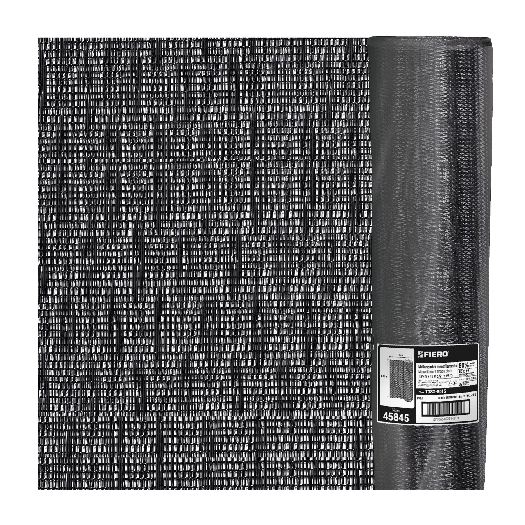 Rollo de malla sombra monofilamento 80%, 50m x 1.85m, negro