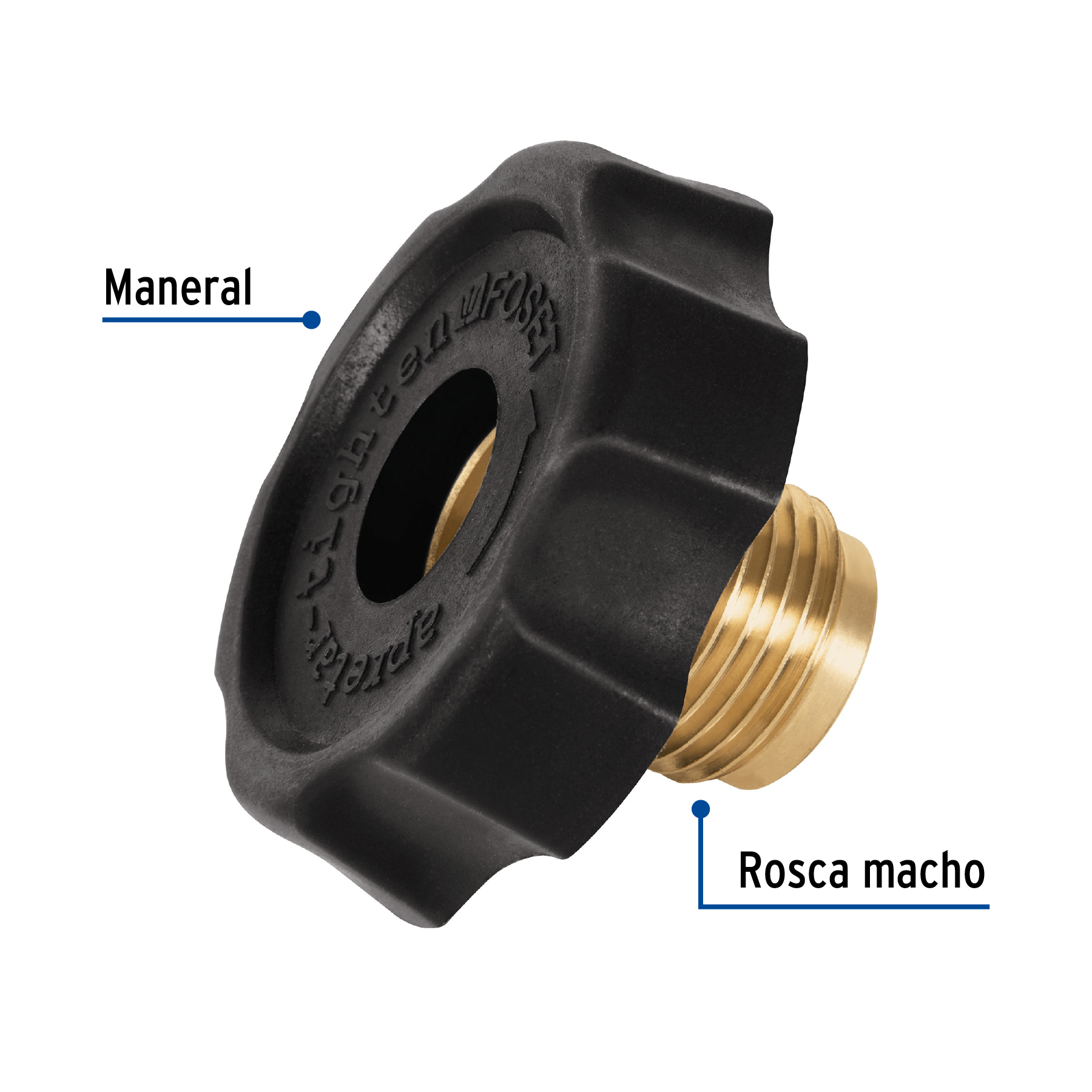 Tuerca izquierda de latón 7/8' con maneral plástico, Foset - Imagen 2