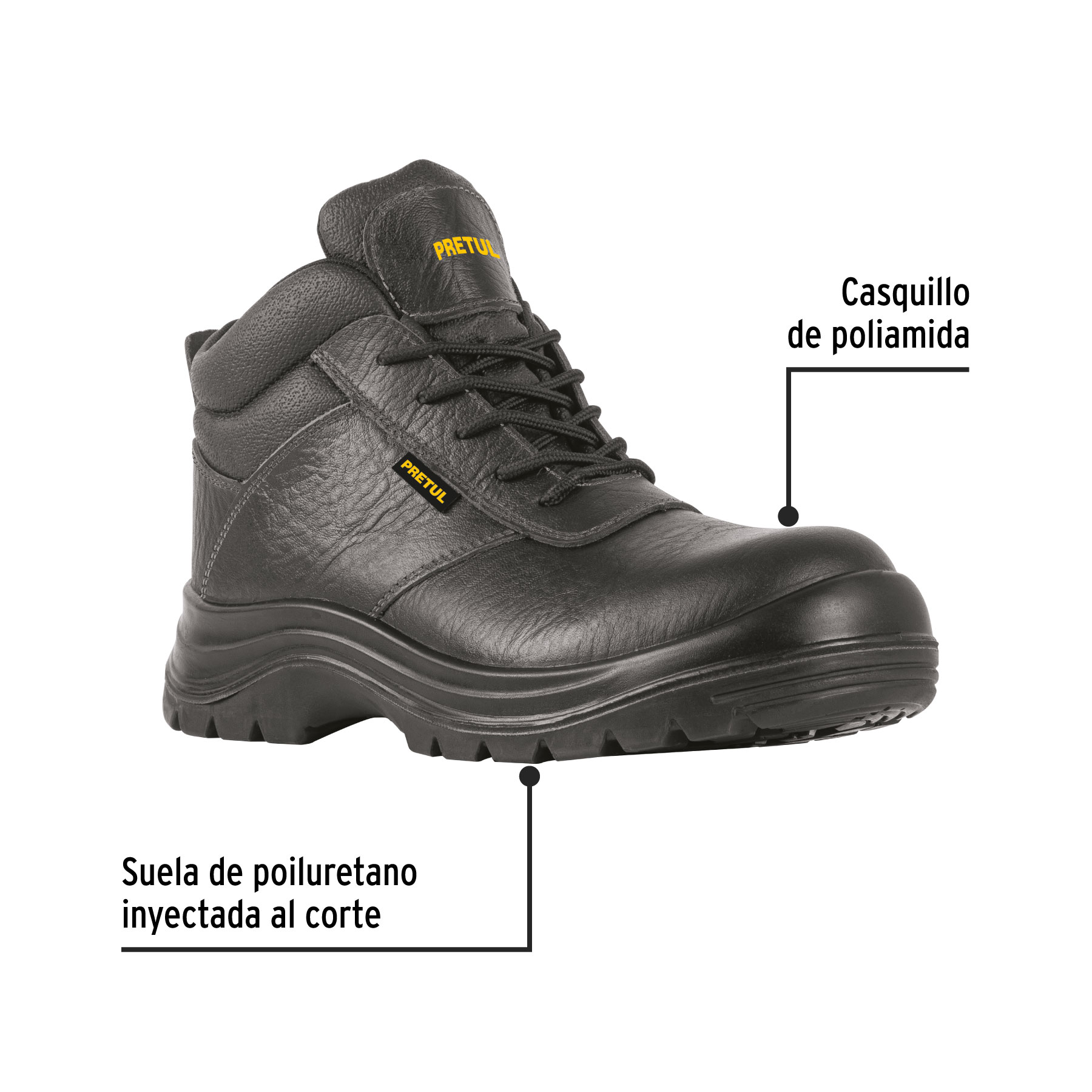 Bota de seguridad negra, #27, casquillo de poliamida, PRETUL - Imagen 2