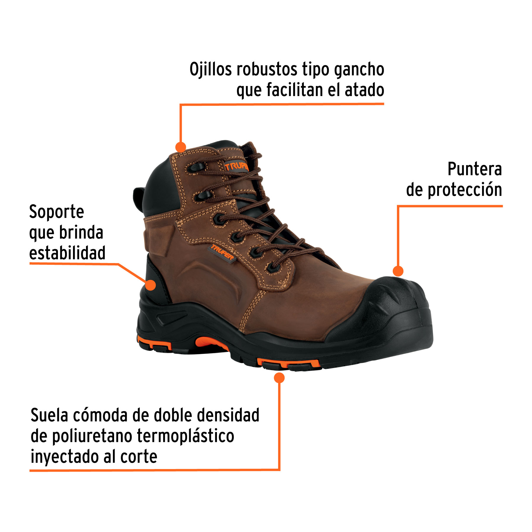 Bota de seguridad café, #30 dieléctrica antifatiga, Truper - Imagen 2